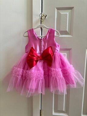 NWT Pink Ruffle Tulle Party Dress 2T | Red Bow Back | Birthday Flower Girl